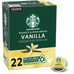 Starbucks Keurig K-Cup Light Roast Coffee Pods—Vanilla Flavored Coffee—Naturally Flavored—100% Arabica—1 box (22 pods)