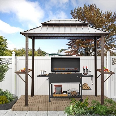 8'x6' Grill Gazebo Hardtop, Aluminum BBQ Gazebo with Double Galvanized Roof & Side Shelves, Outdoor Hardtop Gazebo for Patio Lawn Garden Deck