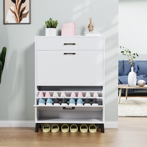 KWPZQEB Shoe Storage Cabinet, Wooden Shoe Cabinet Storage with 2 Flip Drawers, Hidden Shoe Cabinet, Freestanding Shoe Rack for Entryway - 1 of 4