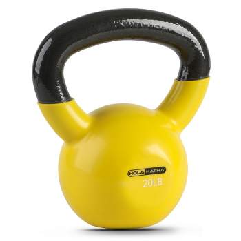 HolaHatha 20 Pound Solid Cast Iron Workout Kettlebell Home Gym Equipment with Vinyl Coated Finish and Textured Steel Handle for Strength Training
