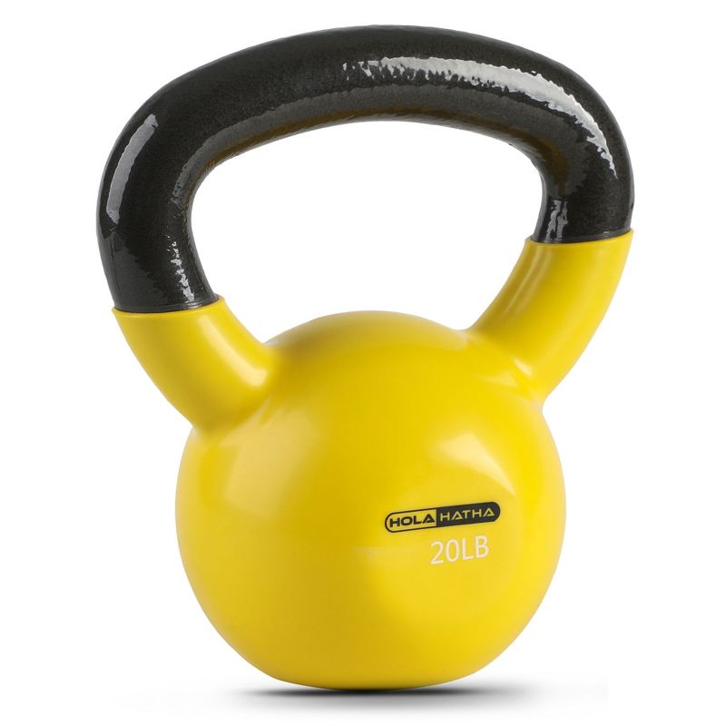 HolaHatha 20 Pound Solid Cast Iron Workout Kettlebell Home Gym Equipment with Vinyl Coated Finish and Textured Steel Handle for Strength Training, 1 of 7
