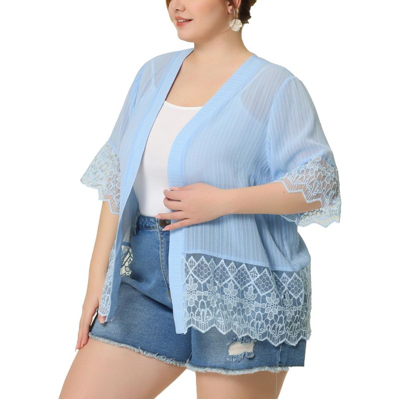 Agnes Orinda Women's Plus Size Cover-Up Lace Panel Texture Printed Boho Cardigans, 1 of 6