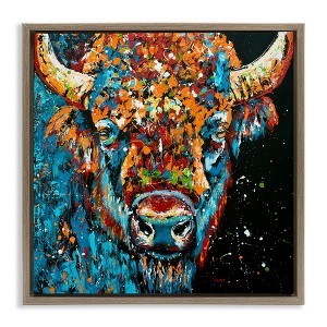 Stupell Industries Modern Bison with Paint Splatter Floating Frame Canvas Art, Brown, 25" x 25" - 1 of 4