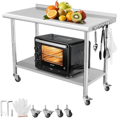 48x24 Stainless Steel Prep Table with Wheels & Side Hooks, Heavy-Duty Work Table with Adjustable Undershelf for Home, Restaurant & Business