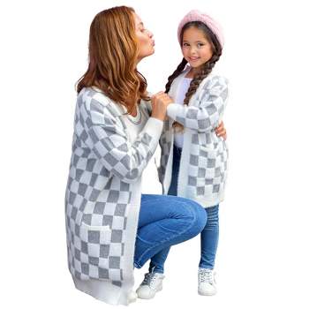 Girls Mommy & Me Twin Styles Grey Checkered Open Cardigan - Mia Belle Girls