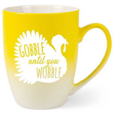 Elanze Designs Gobble Until You Wobble Two Toned Ombre Matte Yellow and White 12 ounce Ceramic Stoneware Coffee Cup Mug