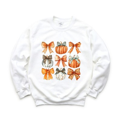 Simply Sage Market Women's Graphic Sweatshirt Coquette Fall Pumpkin and Bows