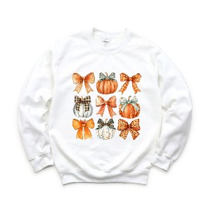 Simply Sage Market Women's Graphic Sweatshirt Coquette Fall Pumpkin and Bows - 1 of 4