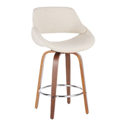 Set of 2 Cream Fabric Walnut Swivel Counter Stools