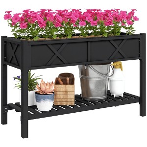 Outsunny Wooden Raised Planter Box, 47 x 22 x 31.5in Raised Flower Bed with Storage Shelf, Drainage Holes and Liner - 1 of 4