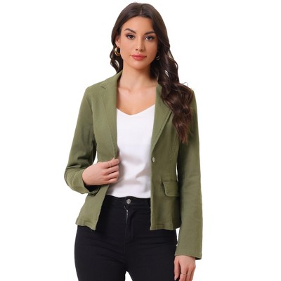 INSPIRE CHIC Women's Notched Lapel Button Up Long Sleeve Washed Denim Blazer
