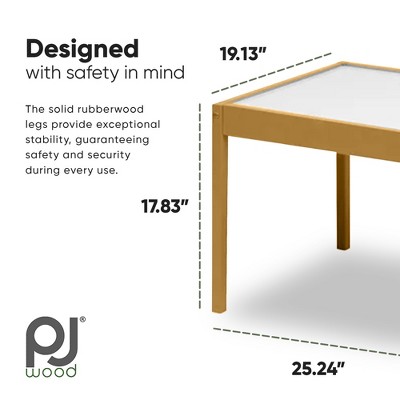 PJ Wood 3 Piece Natural Rubberwood Table and Chairs Set with White Wipeable Surface