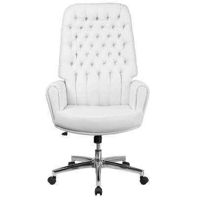Ergonomic High Back White LeatherSoft Executive Swivel Chair with Metal Accents