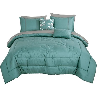 Home Mart Goods 9 Piece Bed-in-a-Bag Blue Floral Solid Soft Bedding Comforter Set — фото 2