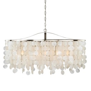 VAXCEL Elsa 5L Nickel Coastal Capiz Shell Linear Chandelier Island Pendant Light Fixture, 35.75 inch Oval - 1 of 4