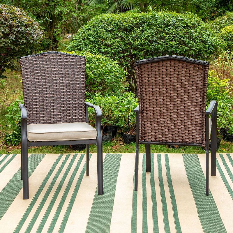 2pk Outdoor Steel Dining Chairs with Fan-Shaped Back &#38; Cushions Beige - Captiva Designs, 3 of 12