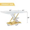 63" Modern Marble Pattern Dining Table,Rectangular Glass Kitchen Table,Dining Table With X Shaped Legs And Stainless Steel Base-Coolbibila - 4 of 4