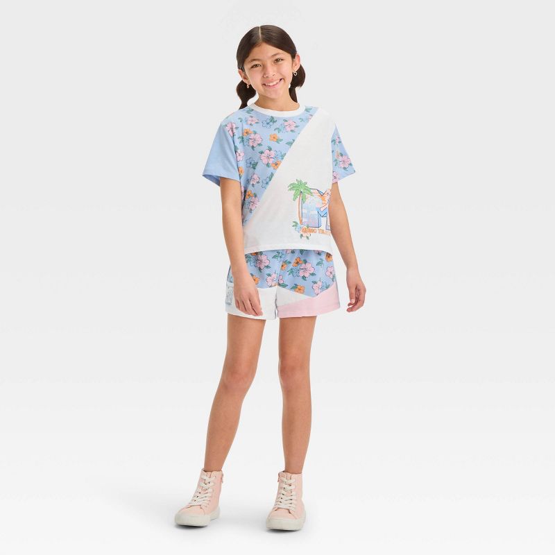 Girls&#39; MTV Colorblock 2pc Top and Bottom Shorts Set - Ivory/White/Blue, 1 of 5