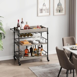 Coucheta 3-Tier Industrial Bar Cart with Wine Rack & Glass Holder, Rolling Serving Cart with Removable Tray, - 1 of 4