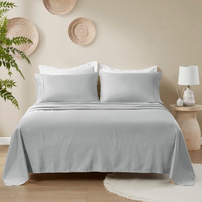Elegant Solid Organic Cotton Sateen Sheet Set, All Season Bedding Set, Cozy Home Textile for Lux Bedroom Decor