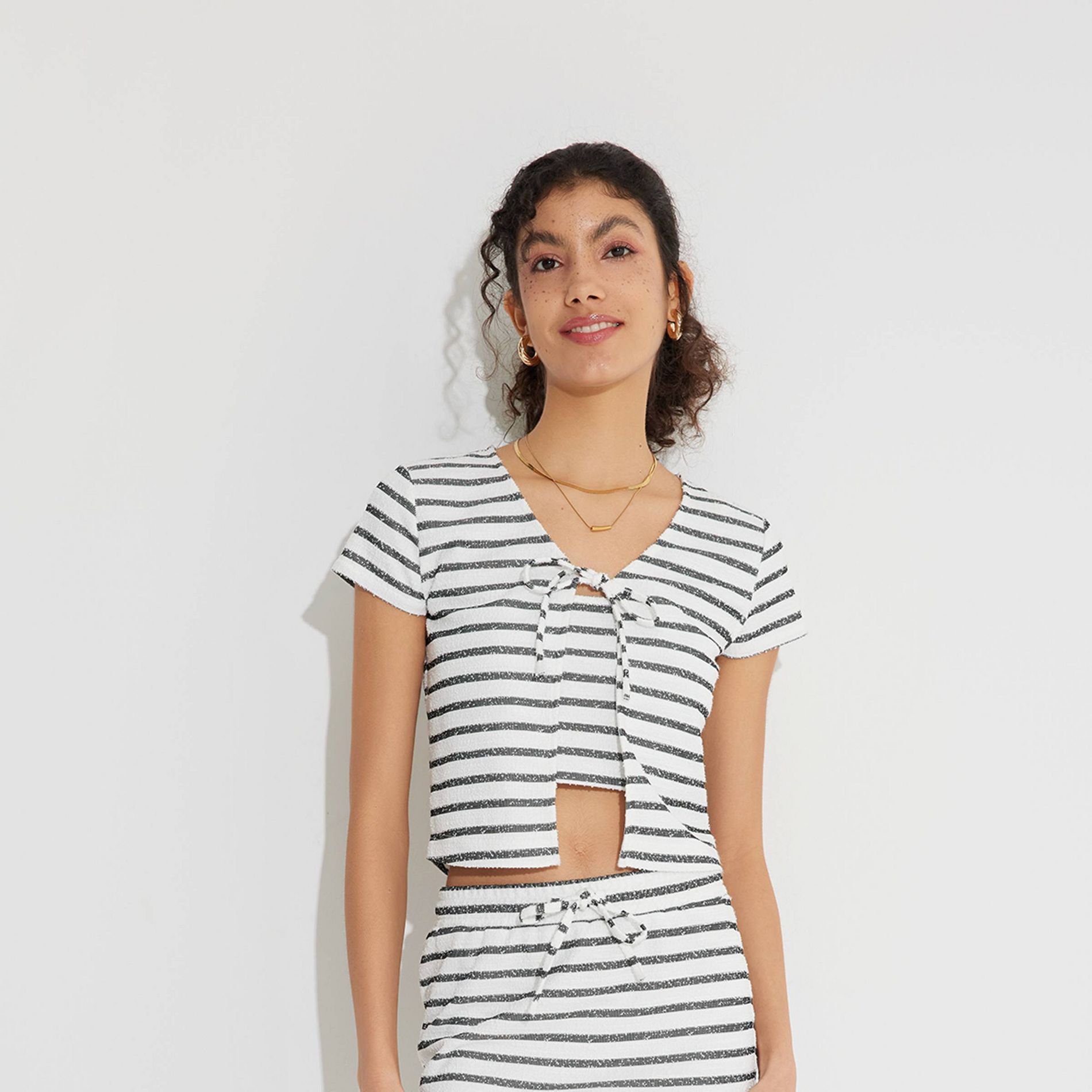 Women's Short Sleeve Jacquard Knit Tie-Front Top - Wild Fable™