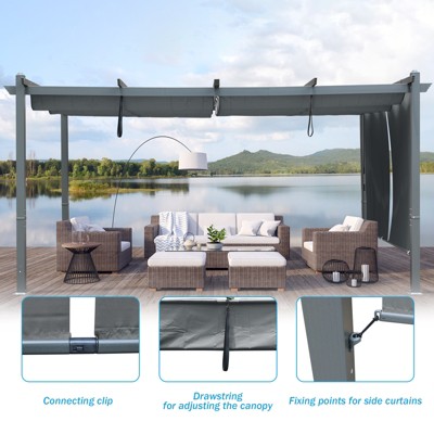 Gray Aluminum Patio Pergola with Adjustable Canopy and Sun Shade