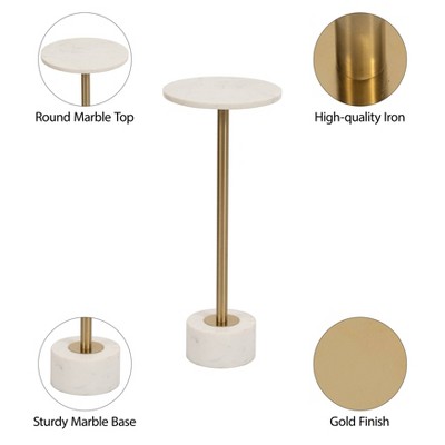 Gold and White Marble Round Side Table with Metal Base