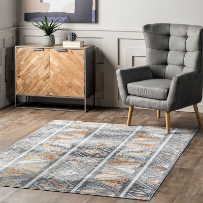Dolina Blue Geometric Pattern Washable Synthetic Area Rug