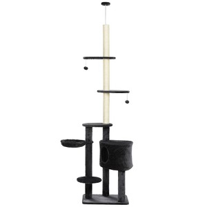 VisioGear 96In Adjustable Height Floor-To-Ceiling Cat Tree with Carpet Platforms, Condo & Rope Scratching Areas, Dark Grey, 21.5"*17.75"*96.5" - 1 of 4