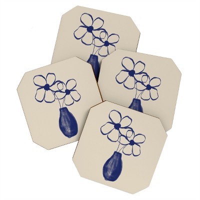 Hello Twiggs Blue Vase with Flowers Set of 4 Coasters - Deny Designs