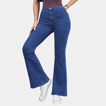 GRAPENT Flare Pants for Women High Wasited Stretchy Faux Leather Look  Button Fly Jeans Trendy Bell Bottom Trousers