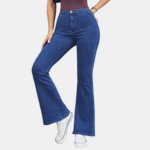 Allegra K Women's Vintage High Waist Stretch Denim Bell Bottoms