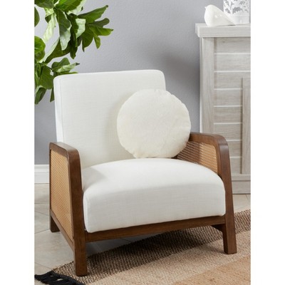 Small Beige Faux Rabbit Fur Round Decorative Pillow