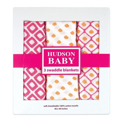 Hudson Baby Infant Girl Cotton Muslin Swaddle Blankets, Pink Dots, One Size