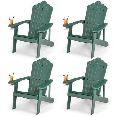 Tangkula 4PCS Adirondack Chair HIPS Adirondack Chair w/Cup Holder Realistic Wood Grain Weather Resistant Outdoor Chair for  380 LBS Weight Capacity Black/Navy/White/Teak/Dark Green/Red/Light Grey/Yellow