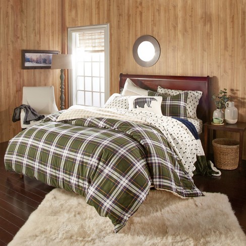 3pc Newfield Plaid Comforter Set Green, Earth Tone Bedding Comforter
