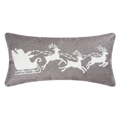 C&F Home 12" x 24" Gray Flying Sleigh Rice Stitch Christmas Holiday Throw Pillow