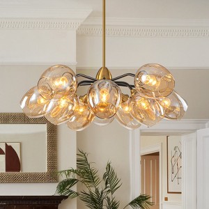 LLHZSY 33 1/2" Black Pendant Chandelier with Cup Glass Shades, Modern 10-Light Fixture for Dining Room or Living Room - 1 of 4