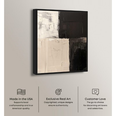 Abstract Black and Beige Canvas Wall Art with Black Frame, 25" x 21"