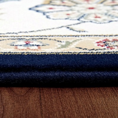 Ivory and Blue Hand-Knotted Synthetic Persian Area Rug