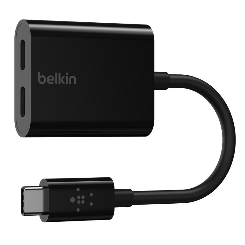Belkin CONNECT 3.5mm USB-C Splitter Audio + Charge Adapter Black F7U081btBLK, 1 of 11