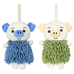 REGALWOVEN Bathroom Kitchen Cute Cartoon Piggy Chenille Soft Absorbent Hand Towel 2 Packs 7" x 11" - 1 of 4