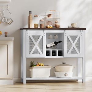 Wine Bar Cabinet with Sliding Barn Door, Coffee Cabinet with Wine Rack and Glass Holder, Kitchen Buffet Sideboard with Storage, Liquor Bar - 1 of 4