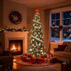 Acekool Christmas Tree with 200 LED Lights, 8 Modes, Foot Pedal, Timer, Artificial Pine, Foldable Stand, Holiday Decor - 1 of 4