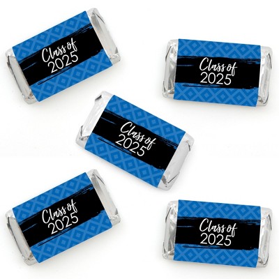 Big Dot of Happiness 2025 Blue Graduation Party - Mini Candy Bar Wrapper Stickers - Small Favors - 40 Count