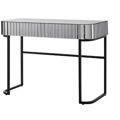 TIRAMISUBEST Mirrored Makeup Vanity Table with Stainless Steel Base, Mirrored Console Dressing Table with 2 Drawers,Versatile Desk for Bedroom