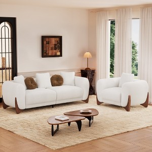 Modern Boucle Fabric Sofa Set - 1 Sofa and 2 chairs with Sleek Wooden Legs for Living Room or Home Office - Morden Fort - 1 of 4