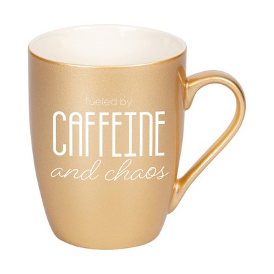 Elanze Designs Fueled By Caffeine And Chaos Vegas Gold 10 ounce New Bone China Coffee Cup Mug