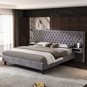 NicBex Queen/King Upholstered Bed Frame with Velvet Diamond Tufted Headboard,Platform Bed Frame with 2 Nightstands,No Box Spring Needed,Easy Assembly - 1 of 4