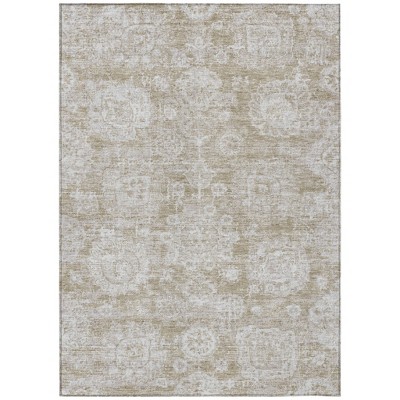 Beige Tan And Gray Floral Washable Indoor Outdoor Area Rug